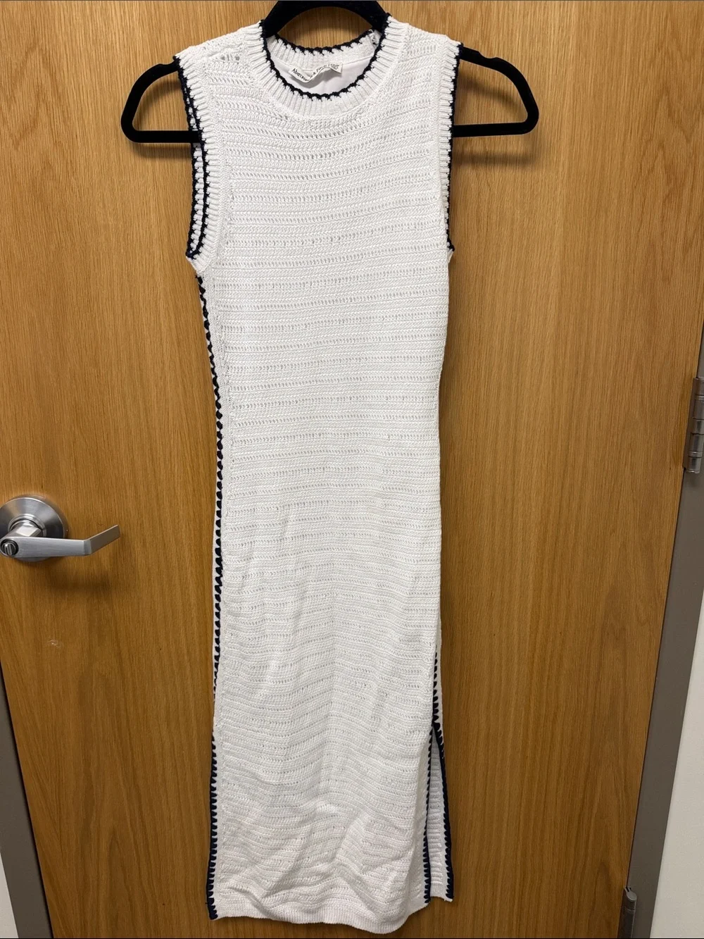 Abercrombie & Fitch 100% Cotton White Sleeveless Knit Maxi Dress with Navy Trim